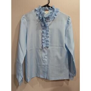 Vintage ruffled light blue Secretary's blouse by Cindy Collins